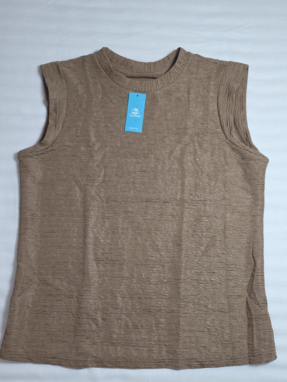 0741 Cupshe Taupe Sleeveless Crewneck Tank; Large
